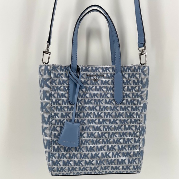 Michael Kors Sinclair Logo Plaque Crossbody Bag Blue Monogram - Picture 1 of 9